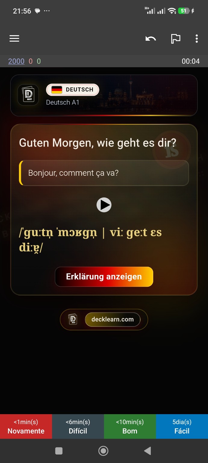 Allemand A1 card answer with traduction française, audio and pronunciation