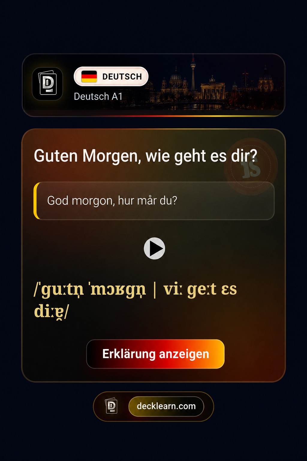 Riktigt DeckLearn-kort för tyska